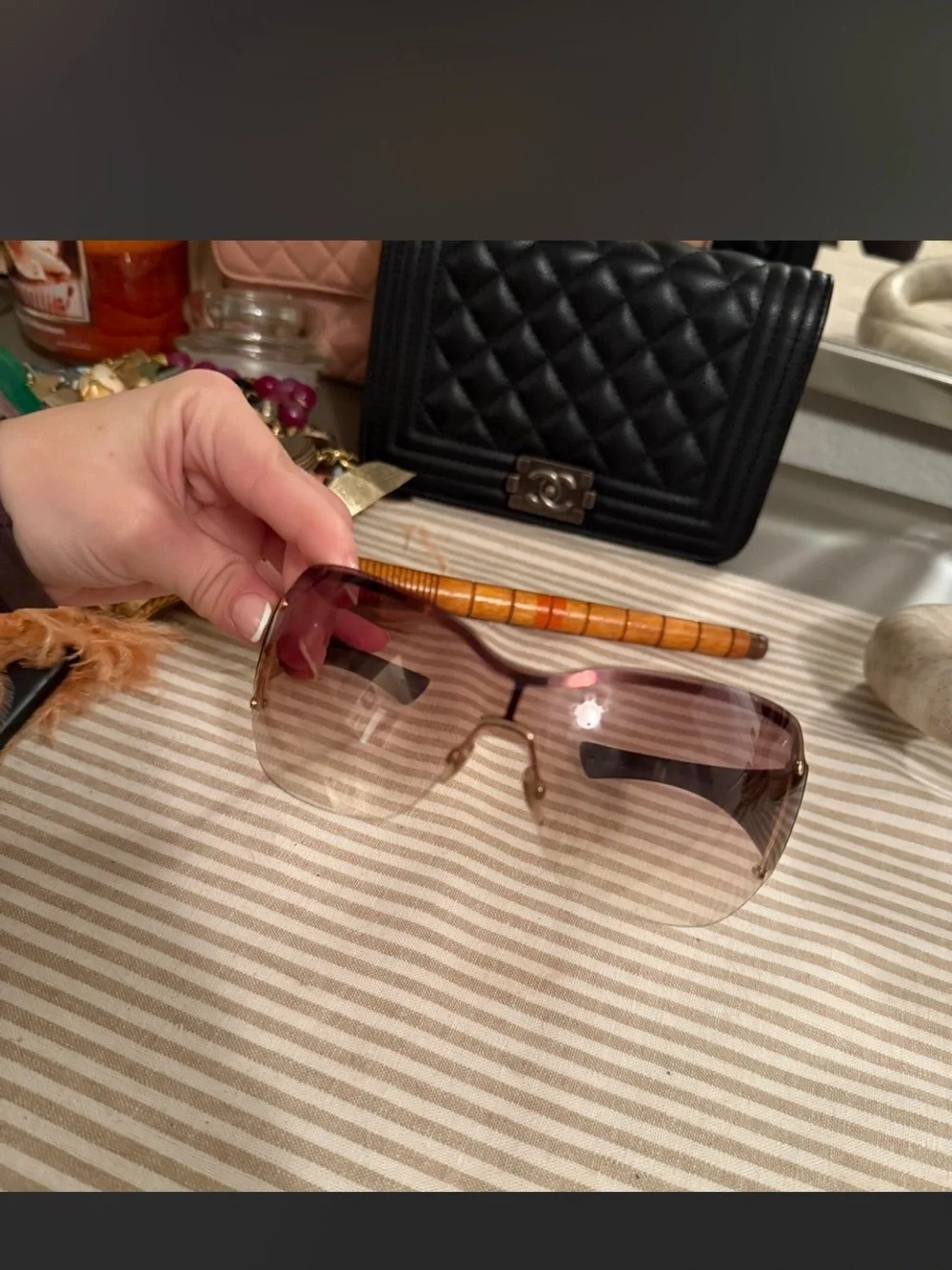 Gucci Brown Gradient Shield Sunglasses